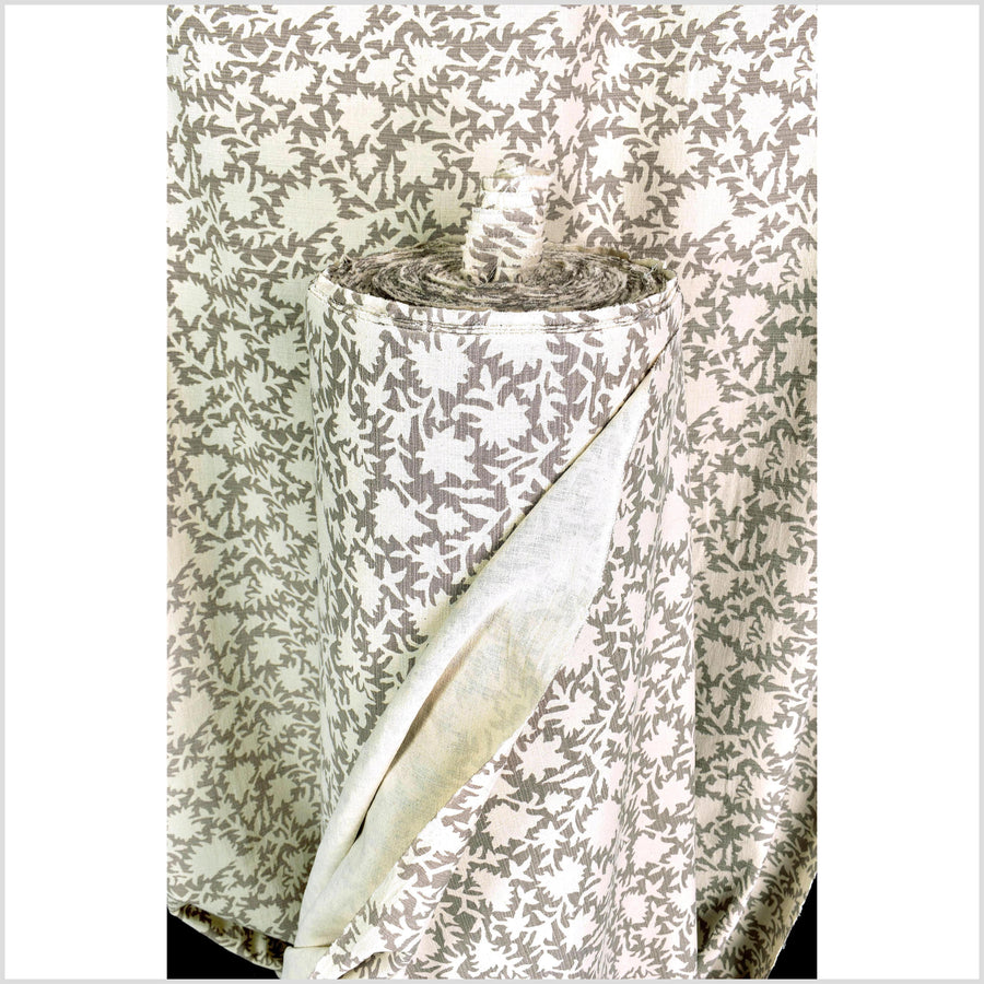 Big stylized flower organic print, unbleached natural textured cotton, sandstone beige, off-white, 46