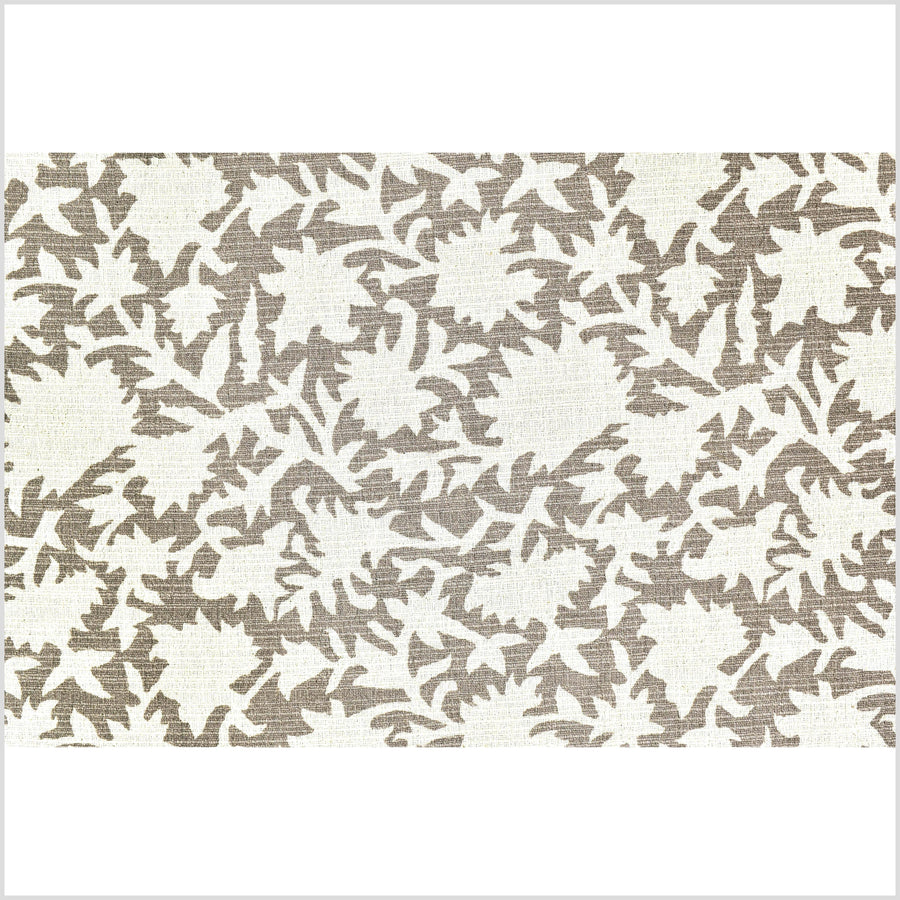 Big stylized flower organic print, unbleached natural textured cotton, sandstone beige, off-white, 46