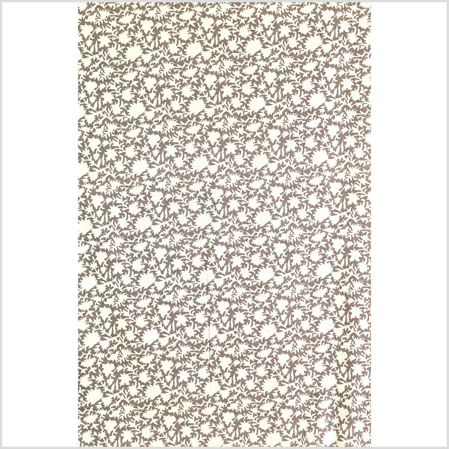 Big stylized flower organic print, unbleached natural textured cotton, sandstone beige, off-white, 46