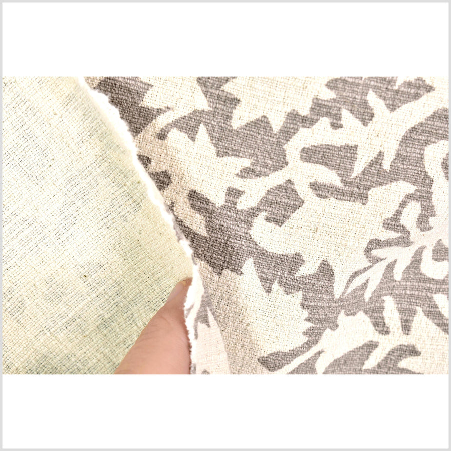 Big stylized flower organic print, unbleached natural textured cotton, sandstone beige, off-white, 46