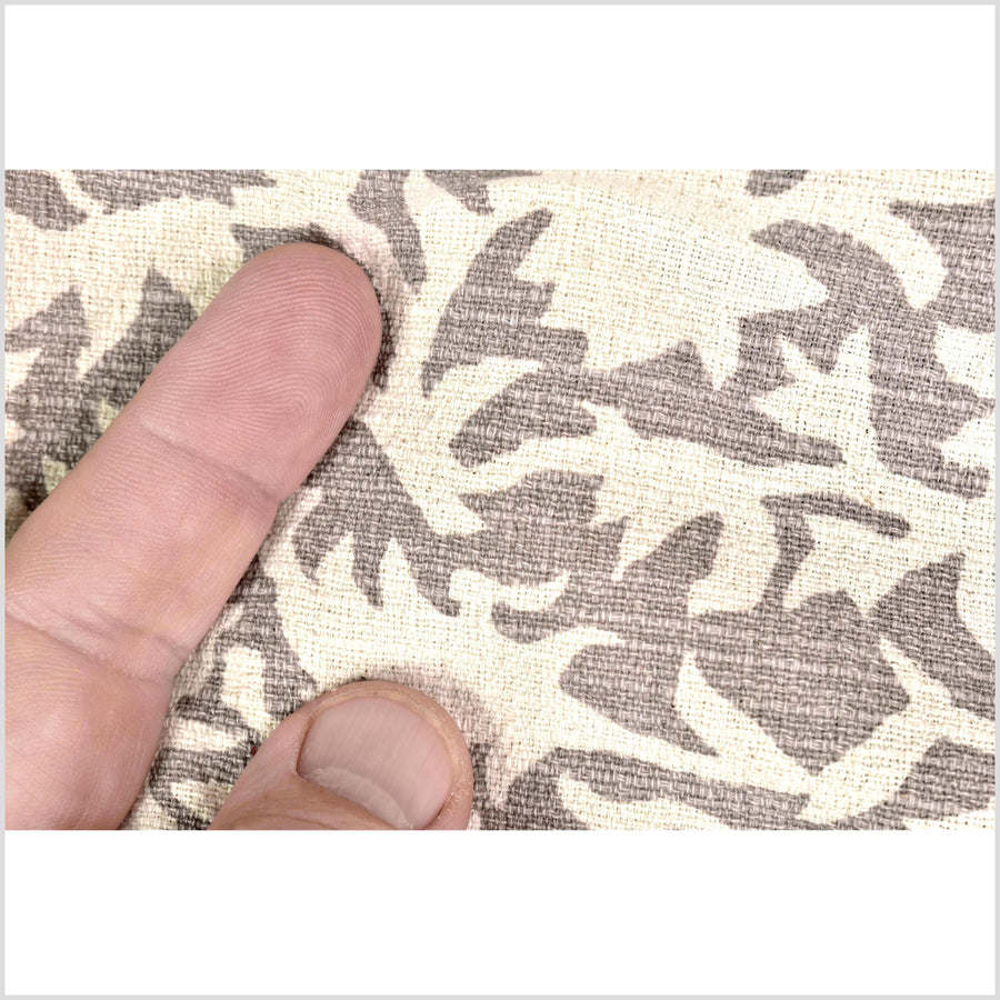 Big stylized flower organic print, unbleached natural textured cotton, sandstone beige, off-white, 46