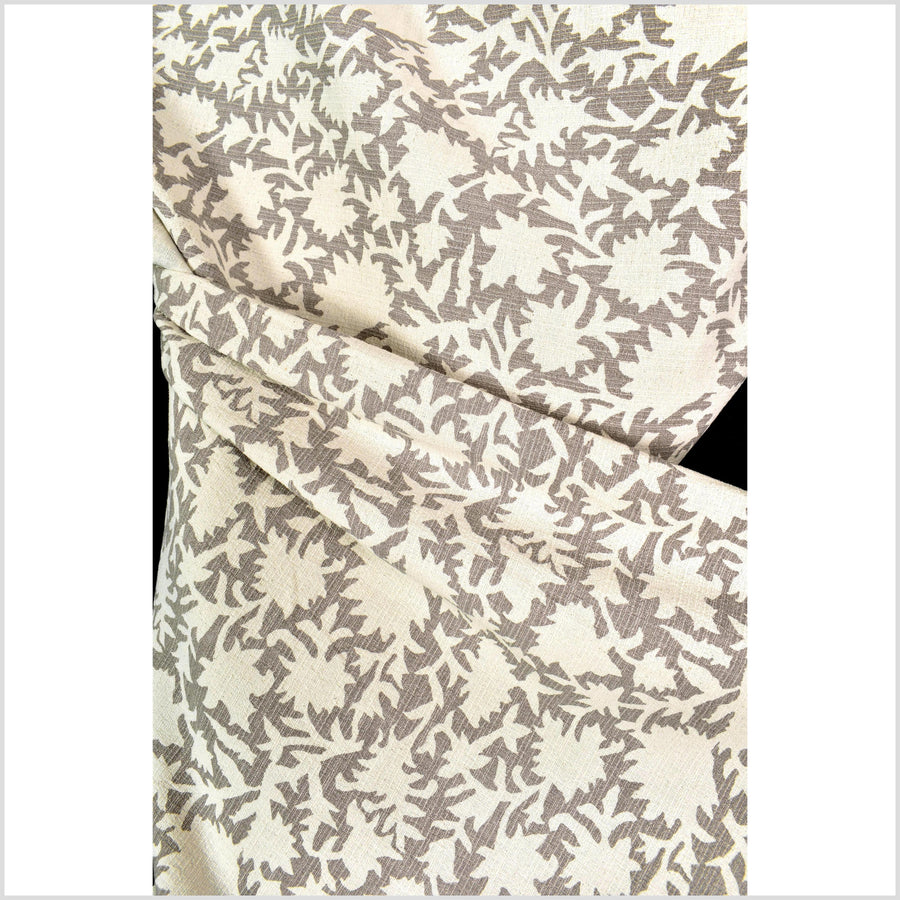 Big stylized flower organic print, unbleached natural textured cotton, sandstone beige, off-white, 46