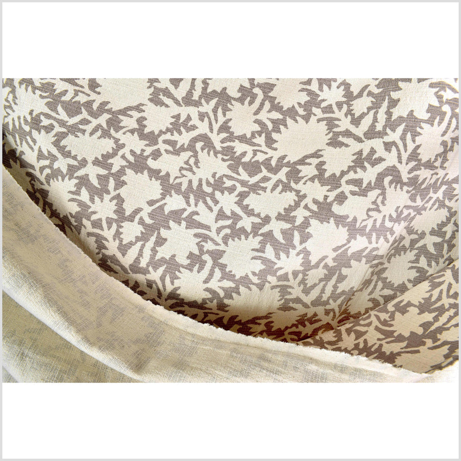 Big stylized flower organic print, unbleached natural textured cotton, sandstone beige, off-white, 46