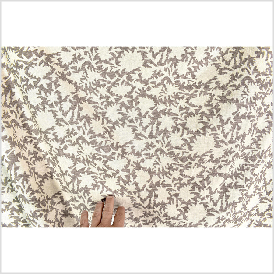 Big stylized flower organic print, unbleached natural textured cotton, sandstone beige, off-white, 46