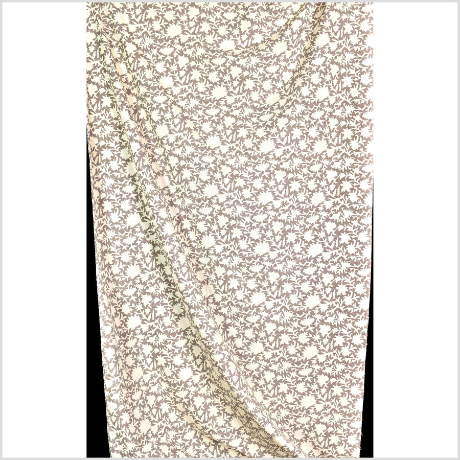 Big stylized flower organic print, unbleached natural textured cotton, sandstone beige, off-white, 46