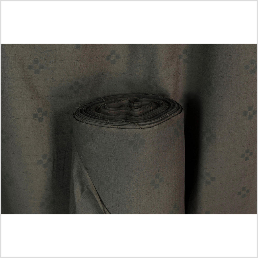 Textured, woven, muted dark brown cotton, dark gray check cross pattern, washed, soft and airy, Thai fabric by the yard PHA448