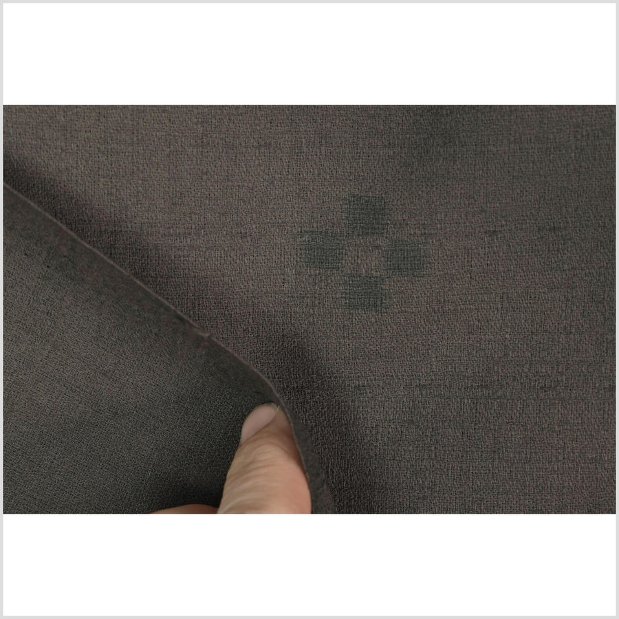 Textured, woven, muted dark brown cotton, dark gray check cross pattern, washed, soft and airy, Thai fabric by the yard PHA448