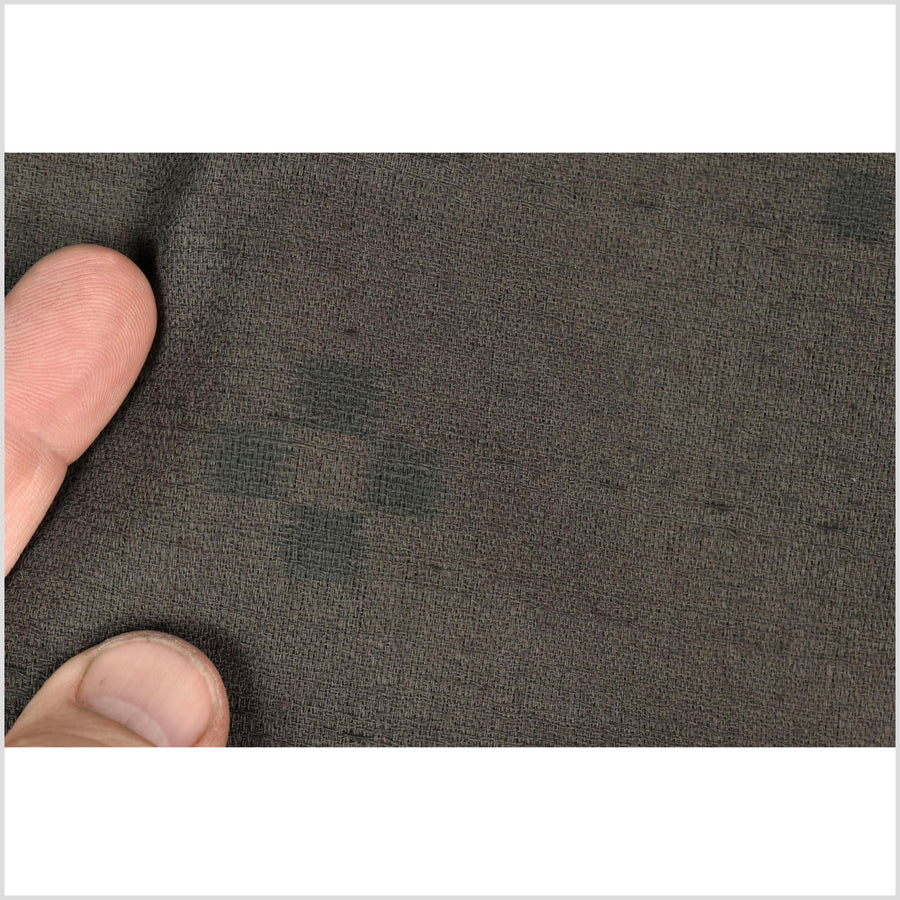 Textured, woven, muted dark brown cotton, dark gray check cross pattern, washed, soft and airy, Thai fabric by the yard PHA448