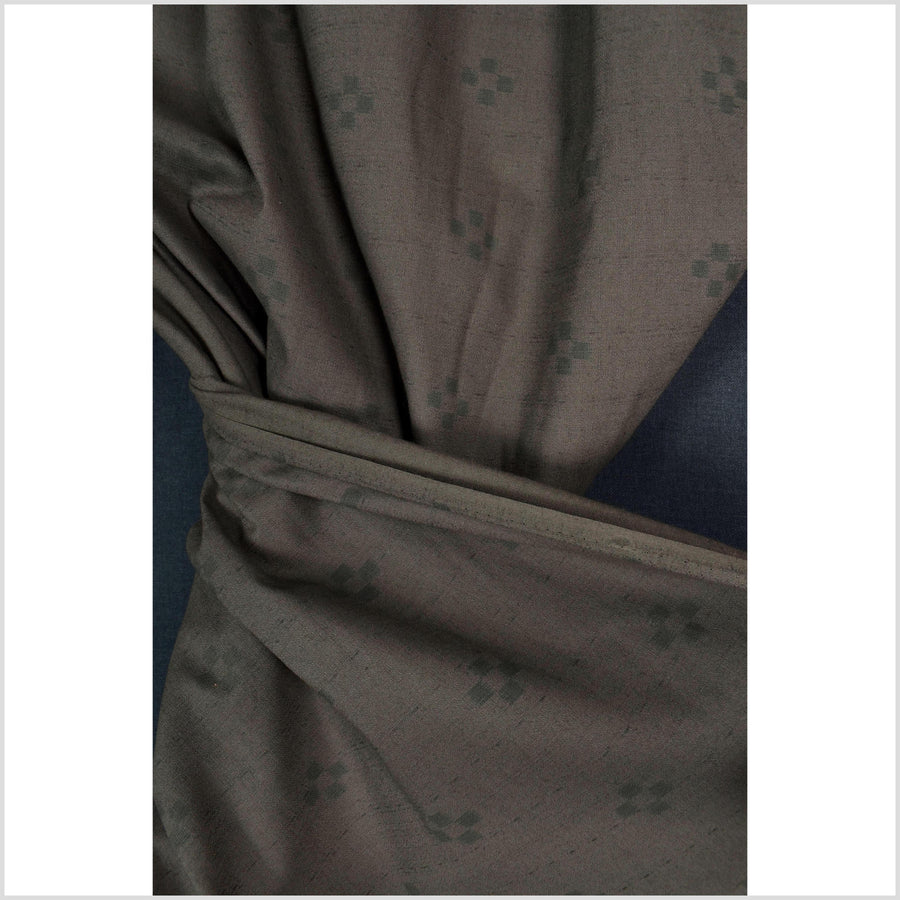 Textured, woven, muted dark brown cotton, dark gray check cross pattern, washed, soft and airy, Thai fabric by the yard PHA448