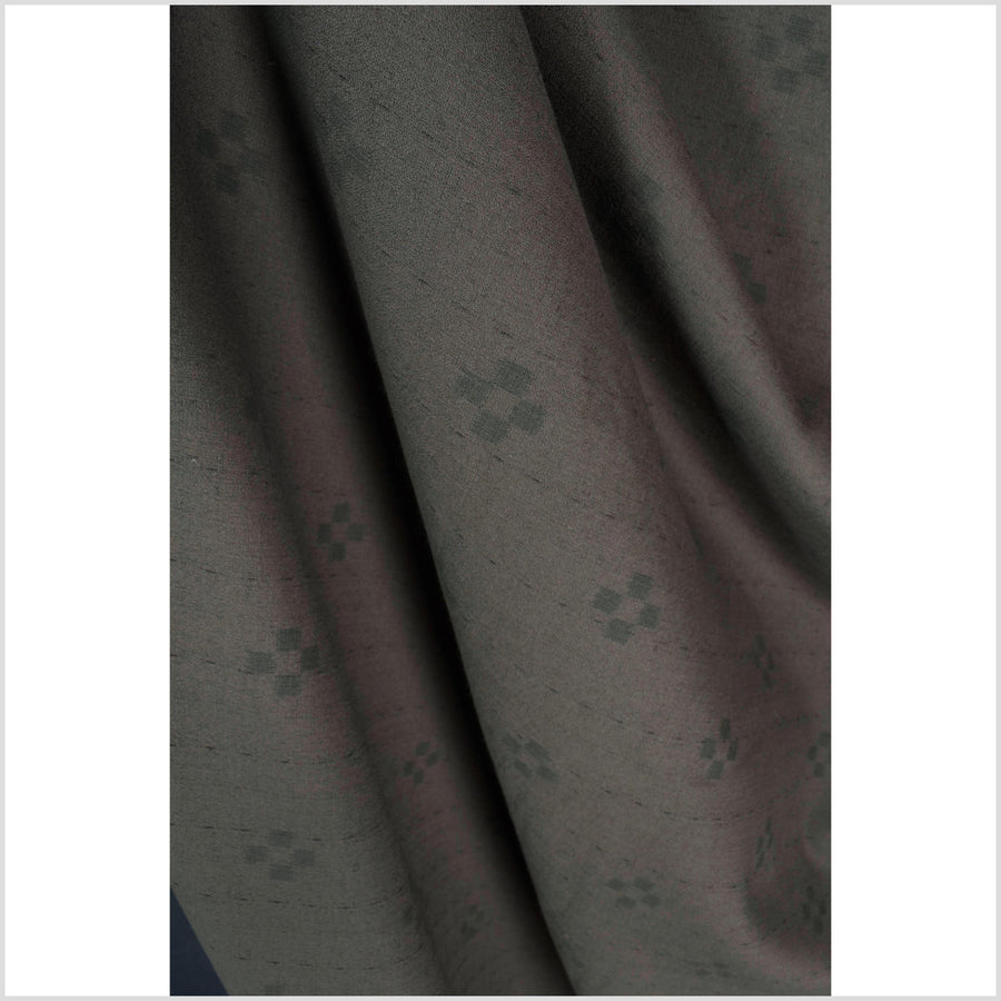 Textured, woven, muted dark brown cotton, dark gray check cross pattern, washed, soft and airy, Thai fabric by the yard PHA448