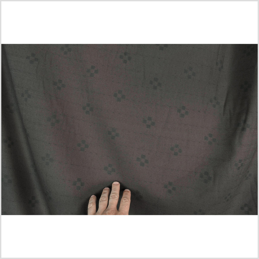 Textured, woven, muted dark brown cotton, dark gray check cross pattern, washed, soft and airy, Thai fabric by the yard PHA448