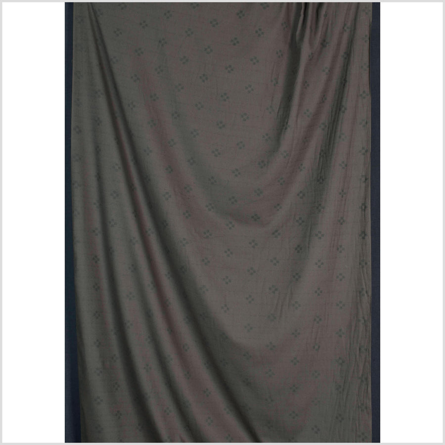 Textured, woven, muted dark brown cotton, dark gray check cross pattern, washed, soft and airy, Thai fabric by the yard PHA448