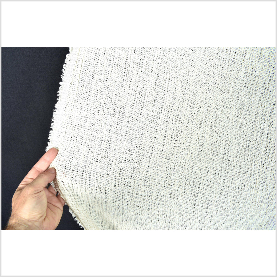 Kinky unbleached stretch cotton, loose weave crochet effect, neutral off-white fabric, sold by the yard, PHA52