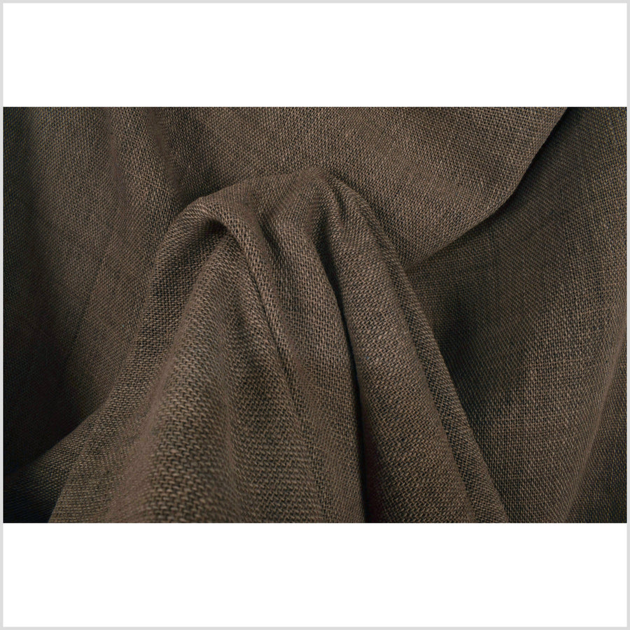 Dark, earth-tone brown, handwoven fat weave, 100% cotton, neutral, muted fabric, medium-weight, Thailand craft, sold per yard PHA94-10