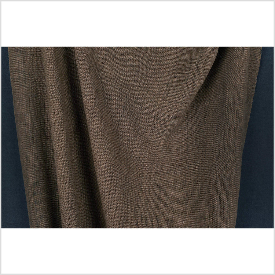 Dark, earth-tone brown, handwoven fat weave, 100% cotton, neutral, muted fabric, medium-weight, Thailand craft, sold per yard PHA94