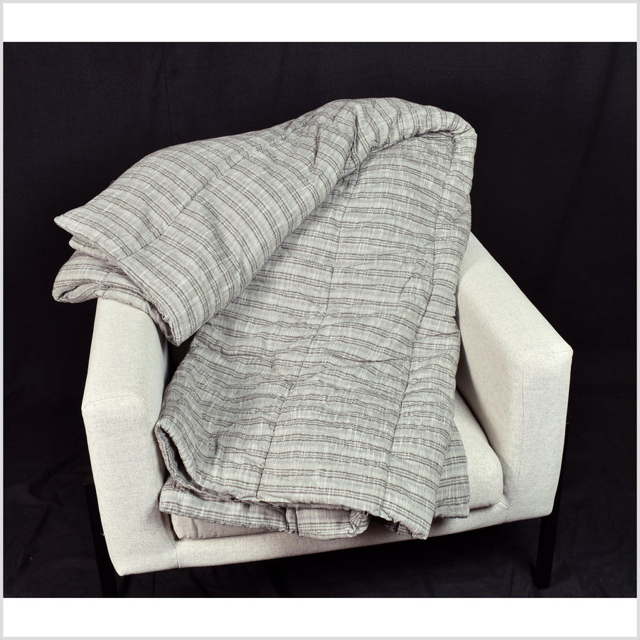Handmade quilt, striped gray & brown 100% cotton bed throw, medium weight, pure cotton crepe material, pure cotton batting QLT2