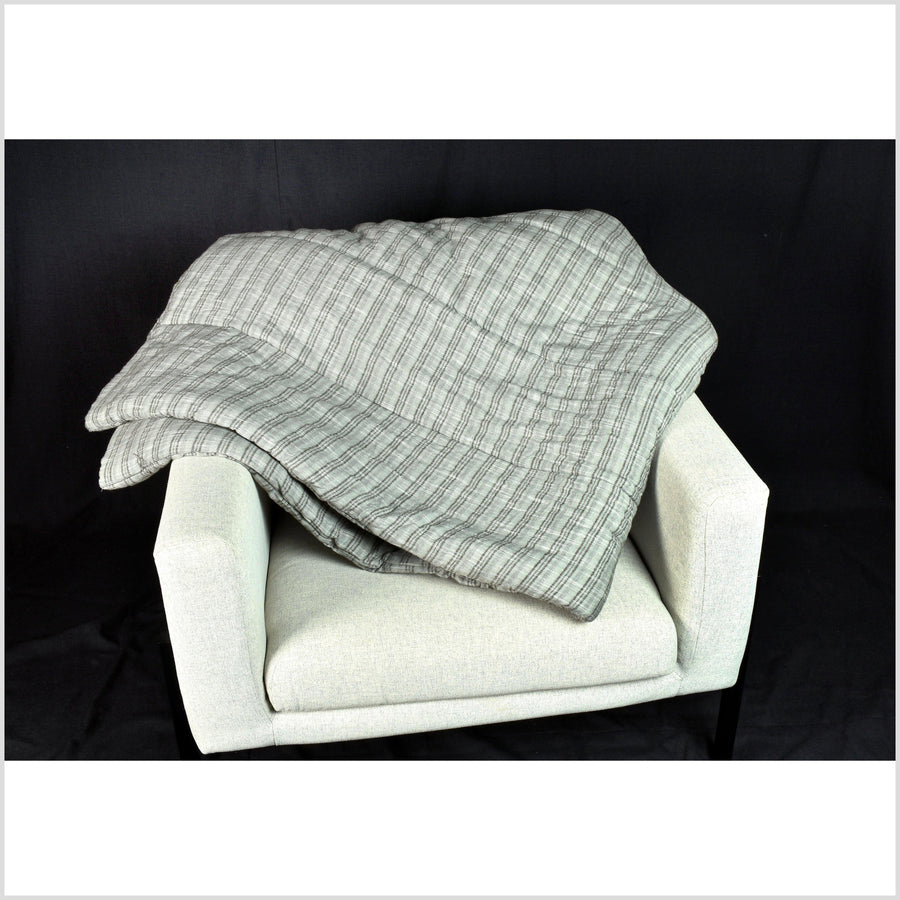 Handmade quilt, striped gray & brown 100% cotton bed throw, medium weight, pure cotton crepe material, pure cotton batting QLT2