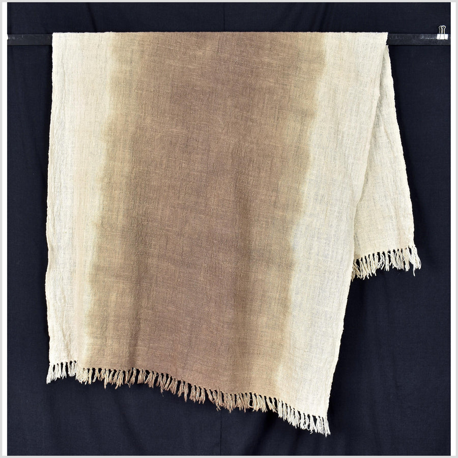 Natural vegetable dye handwoven hand loomed cotton blanket, pale cafe au lait brown, Indonesian textile tapestry ethnic tribal home decor ZV90