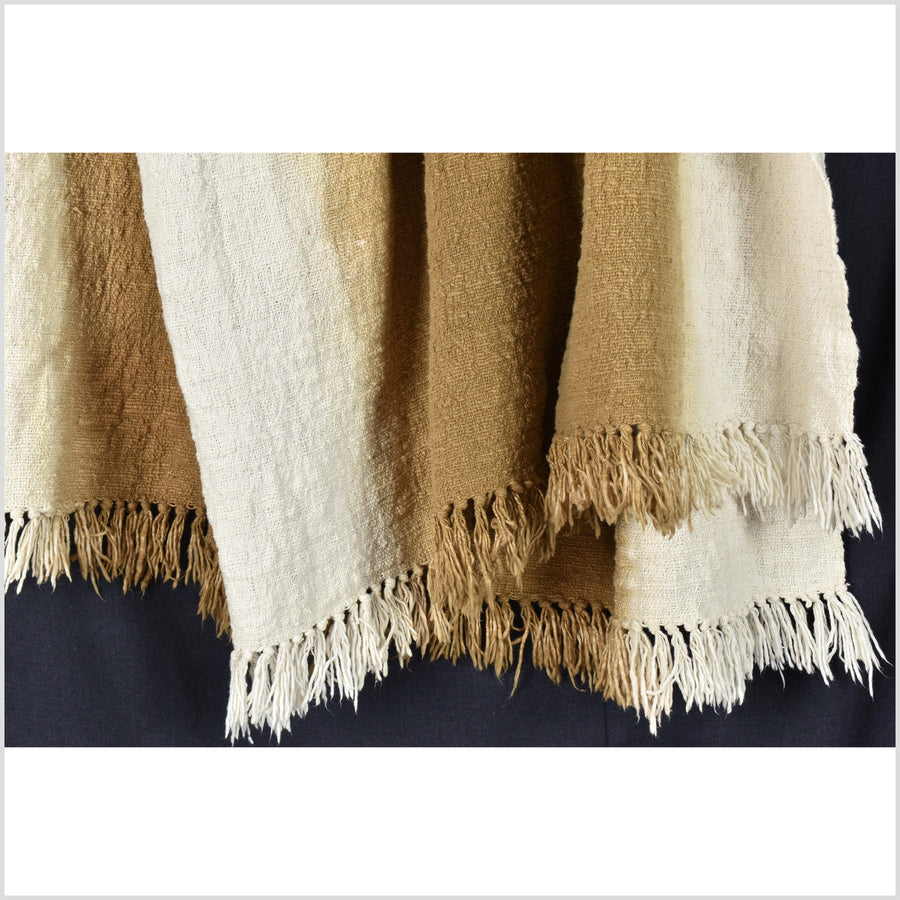 Natural vegetable dye handwoven hand loomed cotton blanket, rich caramel golden ocher, Indonesian textile tapestry ethnic tribal home decor ZV91