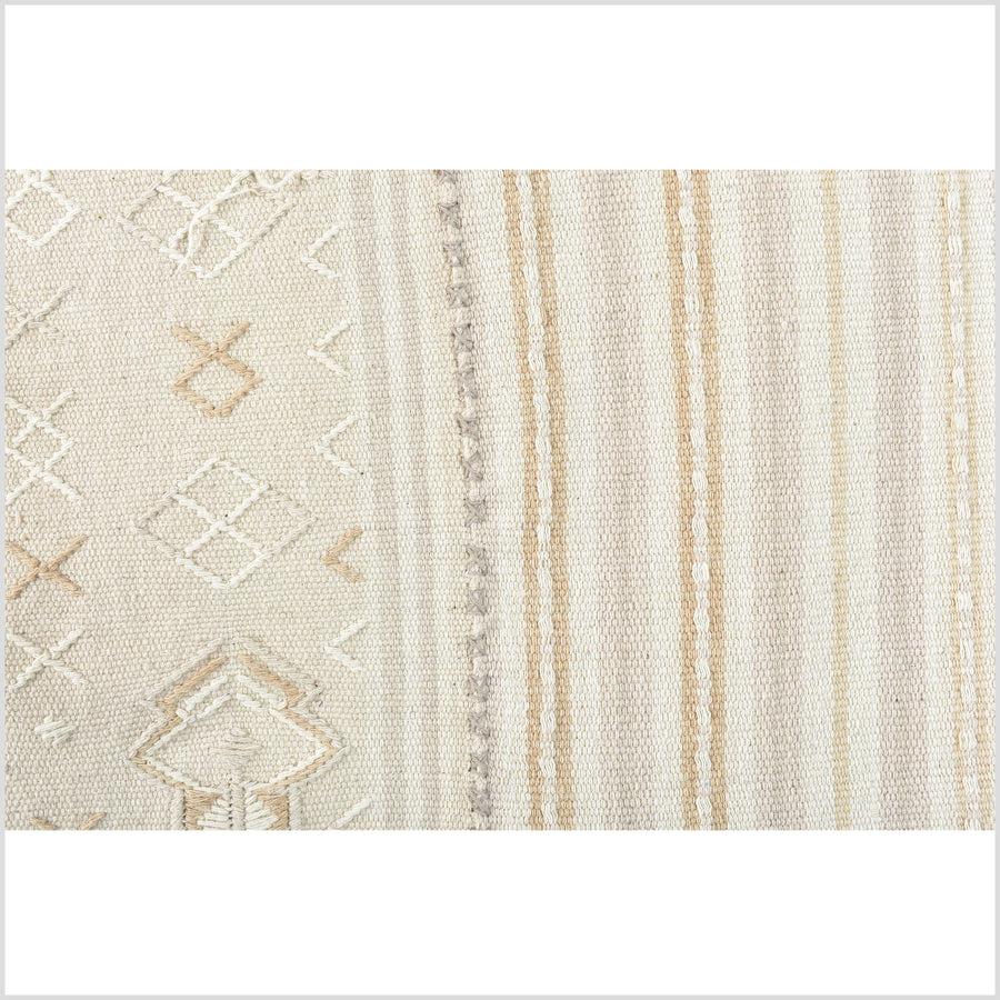 Timor handwoven embroidered cotton textile, Indonesian tribal home decor, Ayutupas buna, neutral cream beige tan ethnic tapestry ZV21