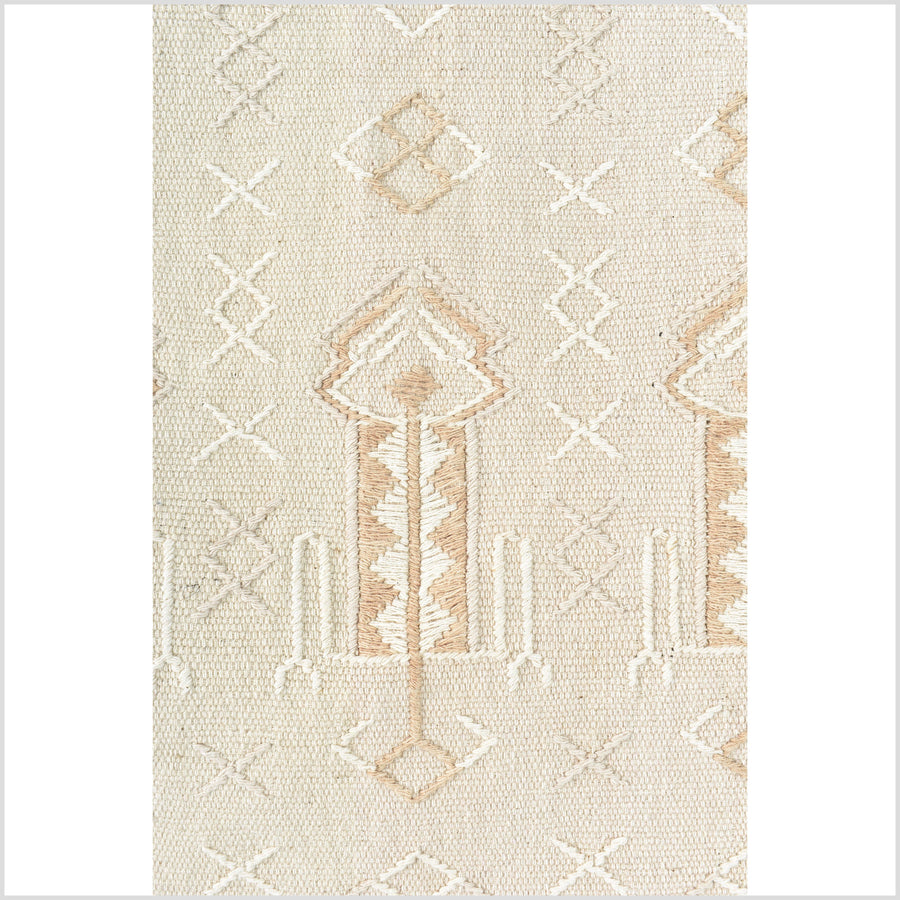 Timor handwoven embroidered cotton textile, Indonesian tribal home decor, Ayutupas buna, neutral cream beige tan ethnic tapestry ZV21