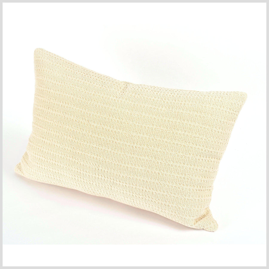 100% cotton 20 in. lumbar decorative pillow, neutral beige, cream crochet cable knit pattern VV11