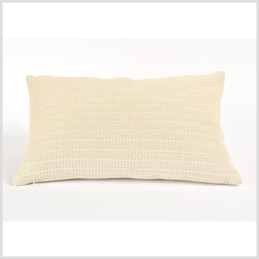 100% cotton 20 in. lumbar decorative pillow, neutral beige, cream crochet cable knit pattern VV11