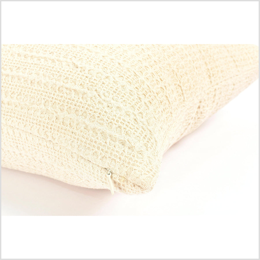 100% cotton 20 in. square decorative pillow, neutral beige, cream crochet cable knit pattern, deep texture VV19