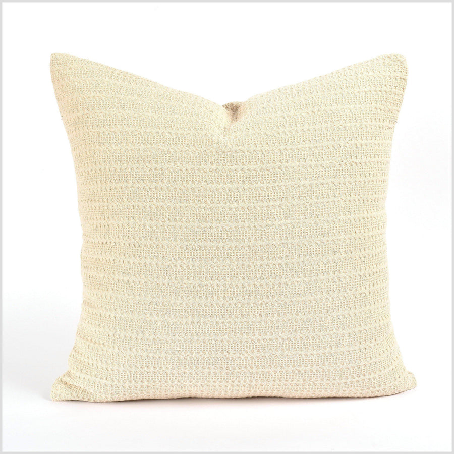 100% cotton 20 in. square decorative pillow, neutral beige, cream crochet cable knit pattern, deep texture VV19