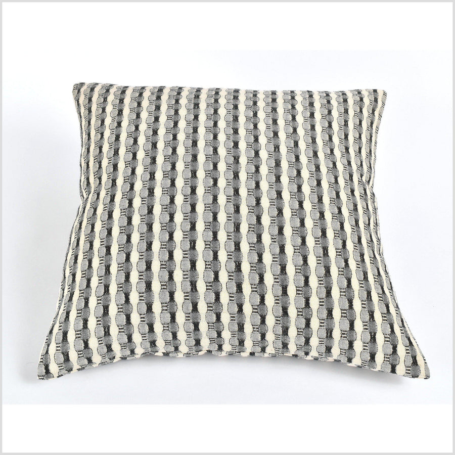 100% cotton 20 in. square decorative pillow, neutral black and cream striped pattern VV17