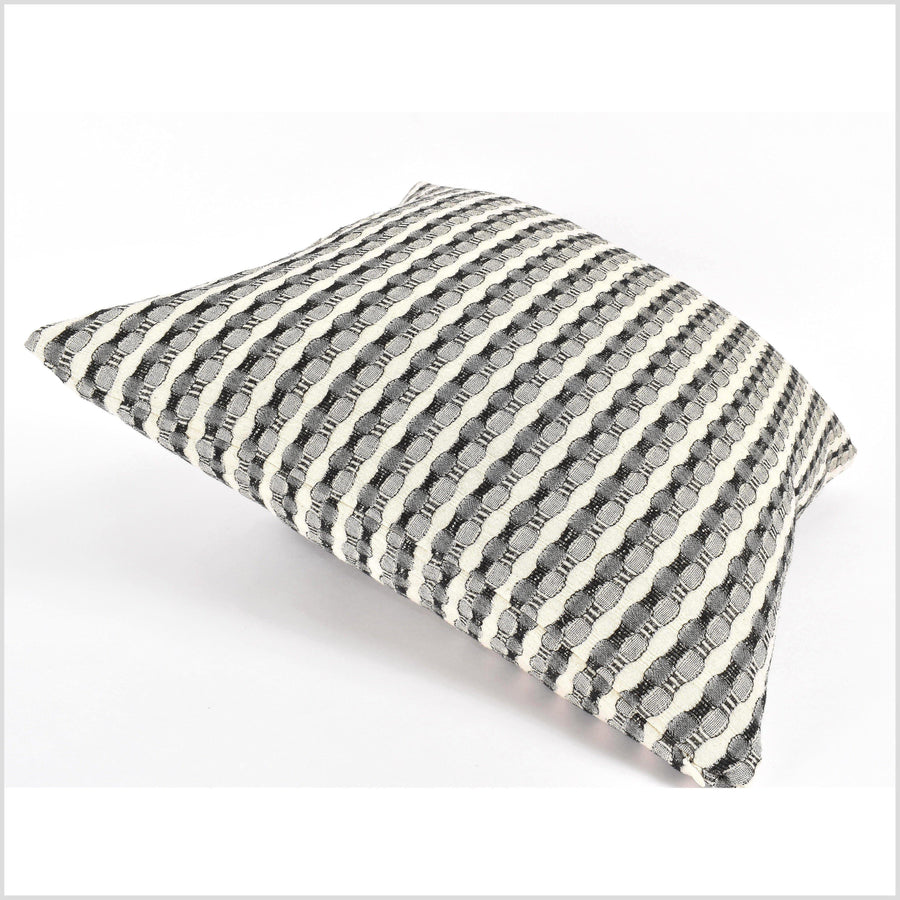 100% cotton 20 in. square decorative pillow, neutral black and cream striped pattern VV17
