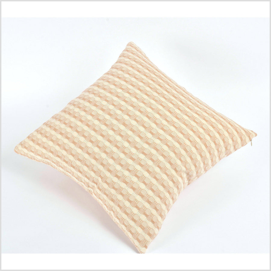 100% cotton 20 in. square decorative pillow, neutral brown, tan and beige, cream striped pattern VV15
