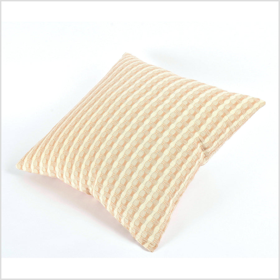 100% cotton 20 in. square decorative pillow, neutral brown, tan and beige, cream striped pattern VV15