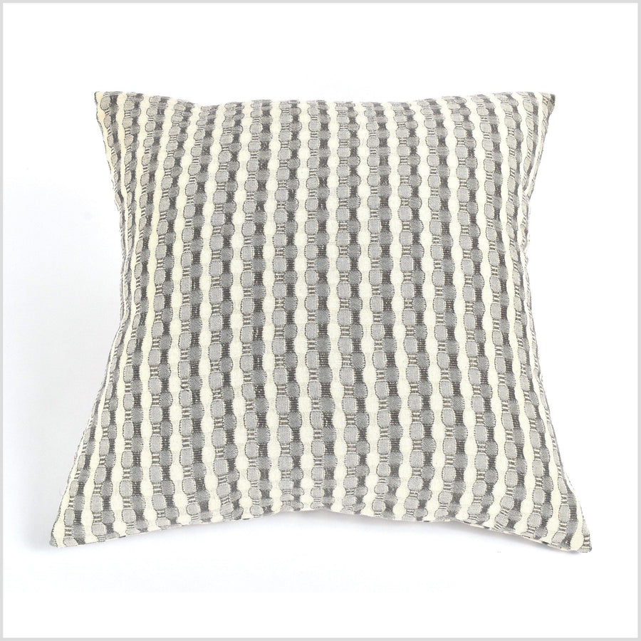 100% cotton 20 in. square decorative pillow, neutral gray and cream striped pattern VV16
