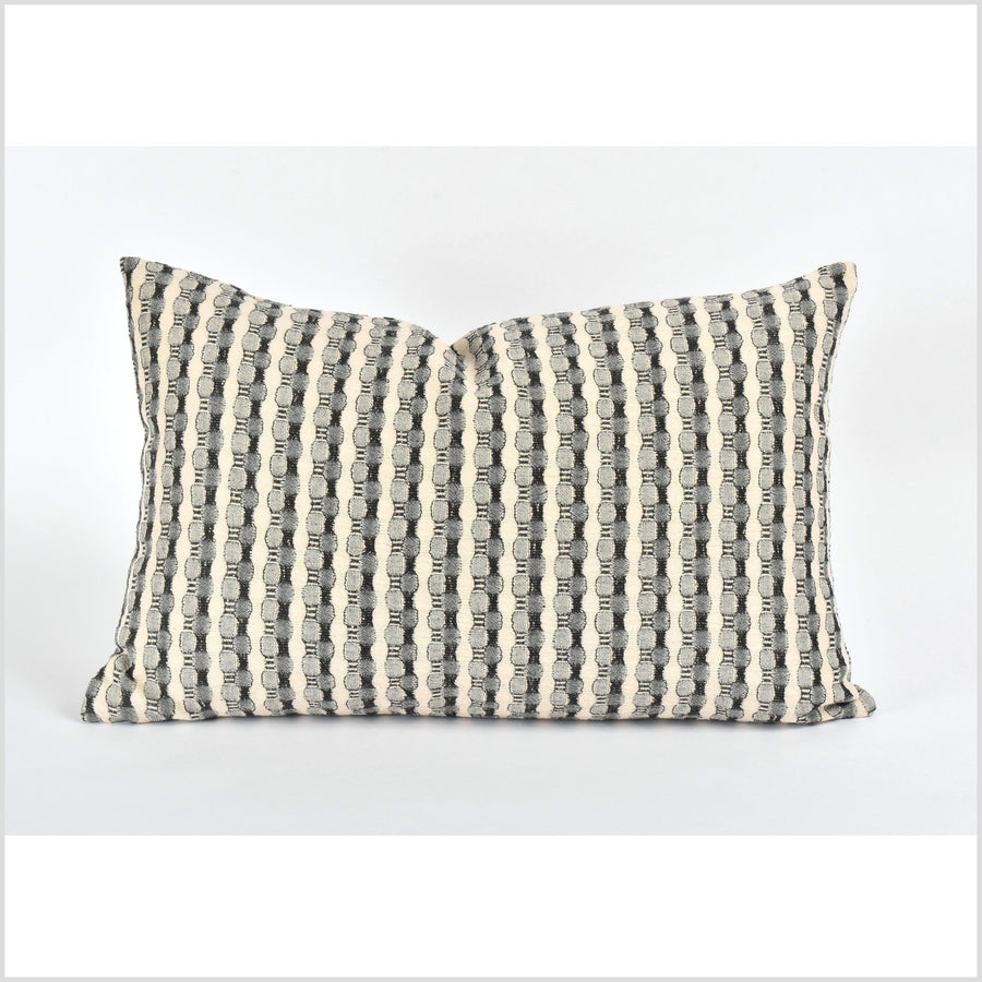 100% cotton 22 in. lumbar decorative pillow, neutral black and cream striped pattern VV1