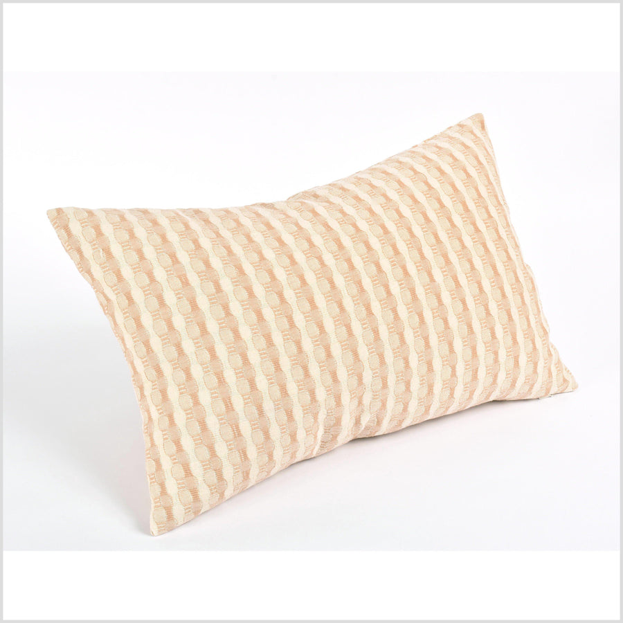 100% cotton 22 in. lumbar decorative pillow, neutral brown, tan and beige, cream striped pattern VV4