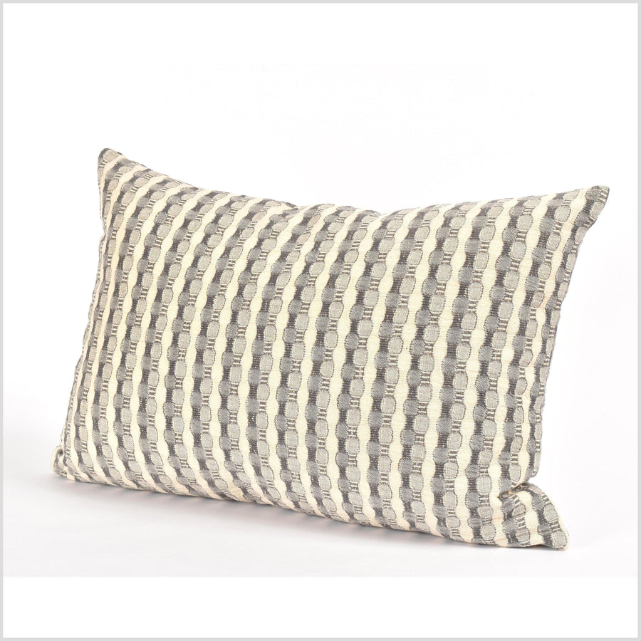 100% cotton 22 in. lumbar decorative pillow, neutral gray and cream striped pattern VV2