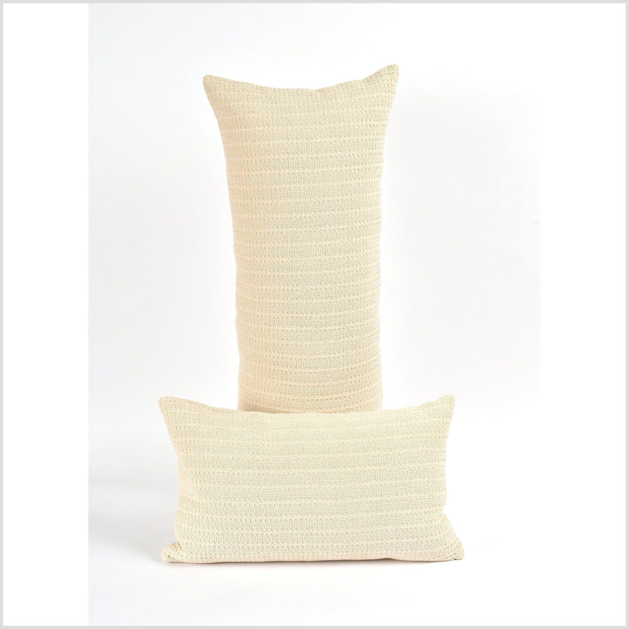 100% cotton 35 in. long lumbar decorative pillow, neutral beige, cream crochet cable knit pattern VV10