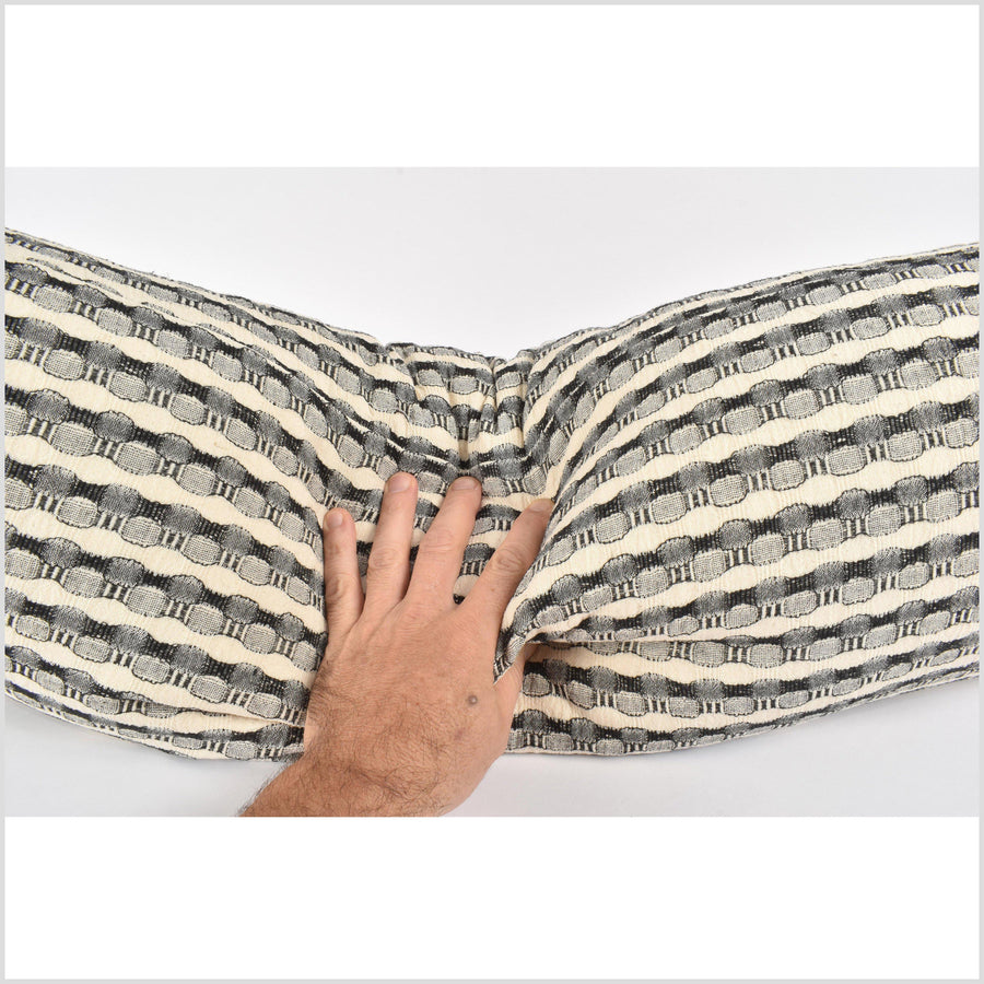 100% cotton 36 in. lumbar decorative pillow, neutral black, beige, cream striped pattern VV7