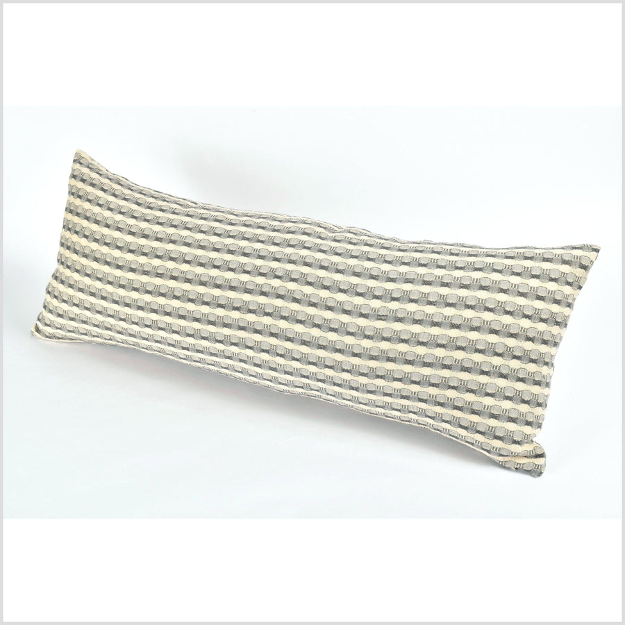 100% cotton 36 in. lumbar decorative pillow, neutral gray, beige, cream striped pattern VV6