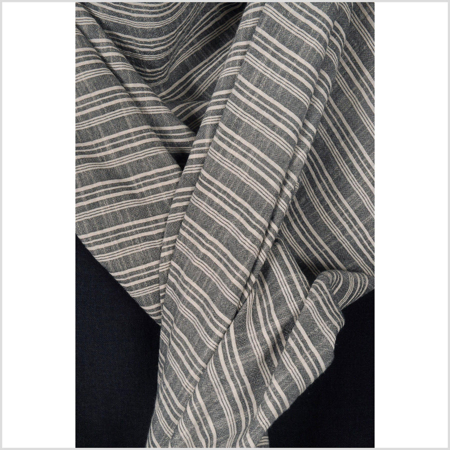 100% striped black and off-white cotton fabric, lightweight crepe material, by the yard PHA32