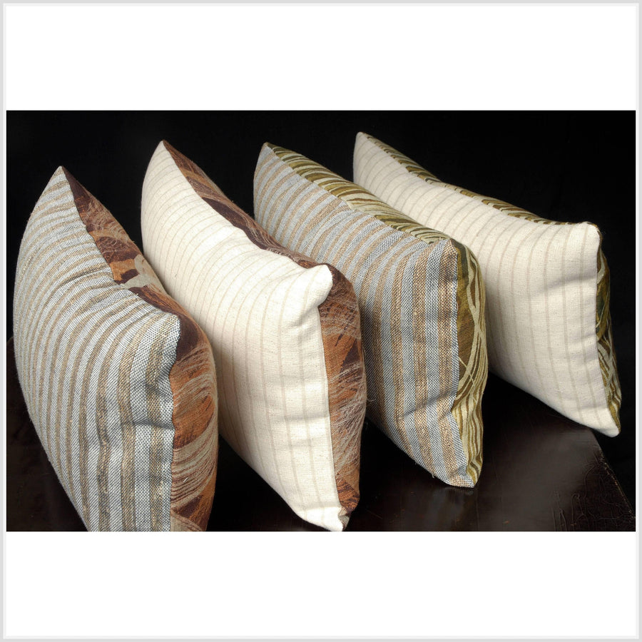 14 x 30 inch lumbar throw pillow, tan white brown abstract swirl batik hemp tribal textile handwoven ethnic fabric, decorative cushion TT11