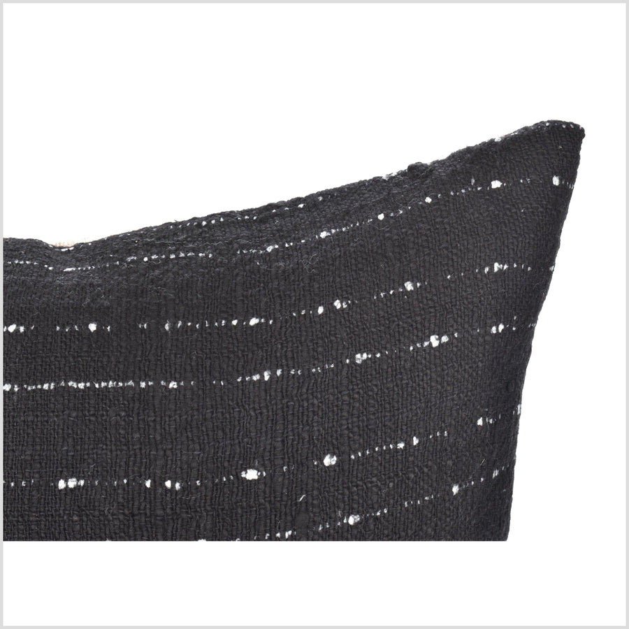 16 in. square cushion, bohemian style, Hmong handwoven cotton, neutral black off-white stripe pillowcase, tribal decor LL20