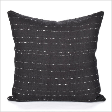 16 in. square cushion, bohemian style, Hmong handwoven cotton, neutral black off-white stripe pillowcase, tribal decor LL20