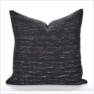 16 in. square cushion, bohemian style, Hmong handwoven cotton, neutral black off-white stripe pillowcase, tribal decor LL21