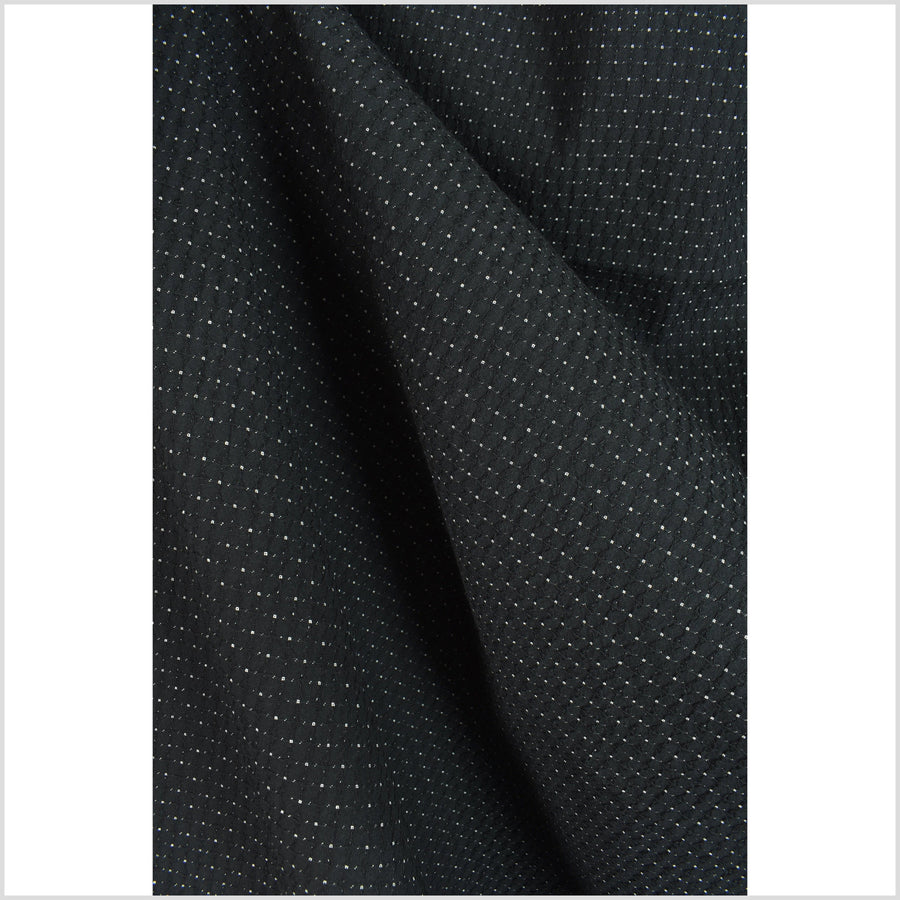 Alluring deep black cotton fabric, surface-woven white highlights, textured hand feel, Thailand woven craft by yard PHA277