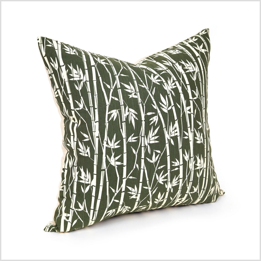 Amazing olive green & cream cotton throw pillow, handwoven bamboo print pattern fabric, choose your shape and size decorative cushion YY110