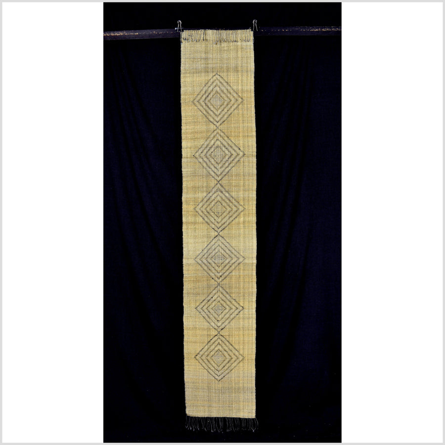 Astonishing handwoven golden gray 100% raw silk table runner, Laos tapestry textile, rustic natural dye boho ethnic wall art decor RB89