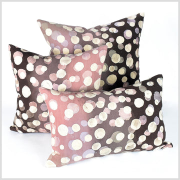 Batik boho pillowcase, psychedelic home decor cushion, handmade natural dye, dark brown, blush, cream lavender color cotton throw pillow, eclectic style QQ42