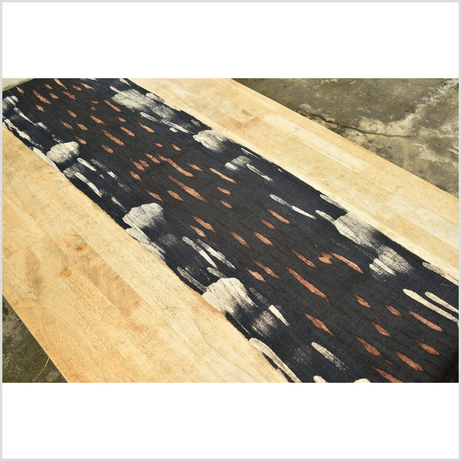 Batik hemp roll, handmade, hand-painted abstract graphic runner, brown, black, beige organic Dada design RN61